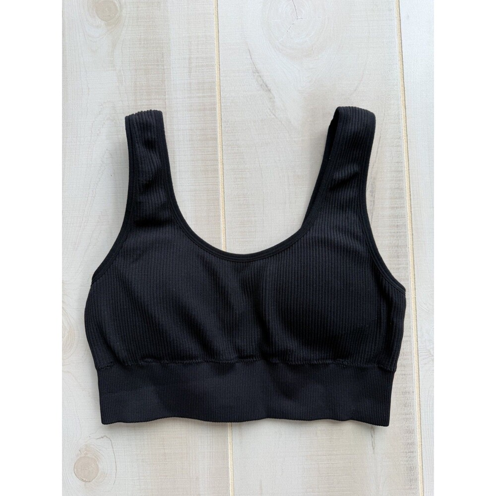 Aerie Black Ribbed U-Neck Basic Sports Bra Women's Size Medium M